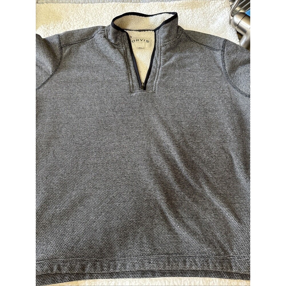 Orvis Black Faux Sherpa Lined 1/4 Quarter Zip Pullover Sweater Size XXL